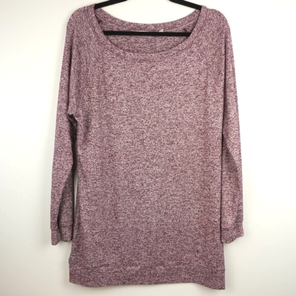Athleta Maroon Heathered Crew Neck Pullover Top Size Large